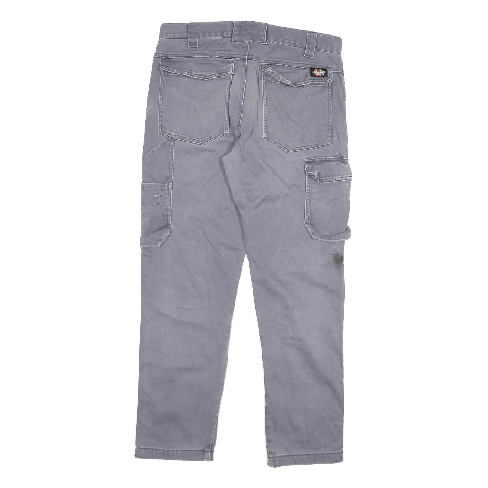 DICKIES Womens Regular Fit Grey Cotton Blend Workwear Trousers W32 L29 Cargo Zip