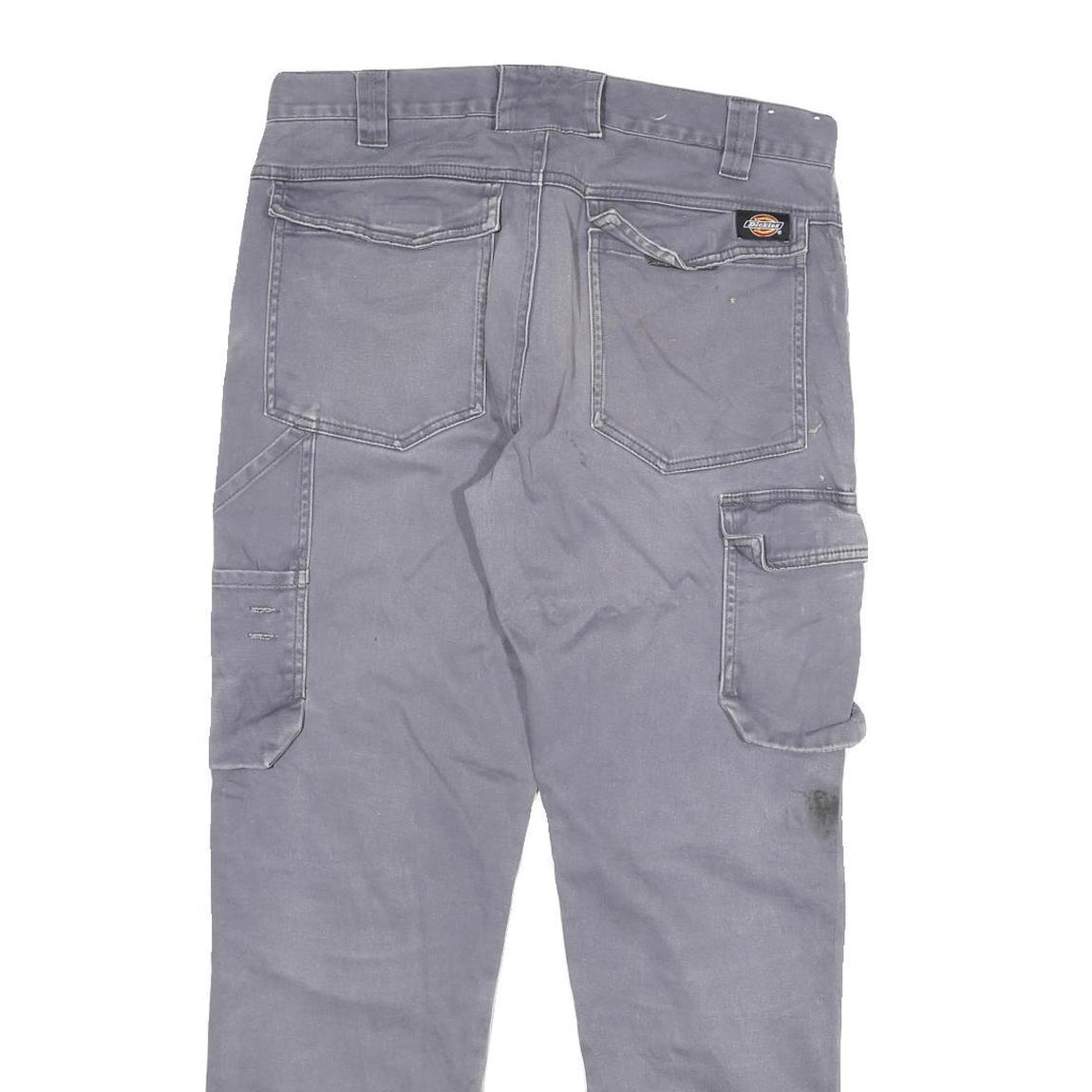 DICKIES Womens Regular Fit Grey Cotton Blend Workwear Trousers W32 L29 Cargo Zip