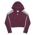 ADIDAS Womens Maroon Cropped Hoodie UK 4 3 Stripes Pullover Cotton Blend