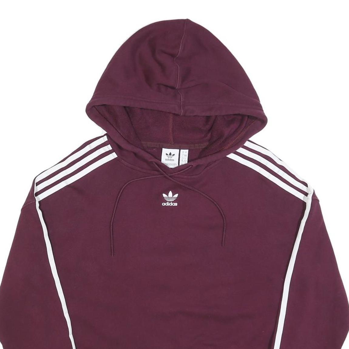 ADIDAS Womens Maroon Cropped Hoodie UK 4 3 Stripes Pullover Cotton Blend