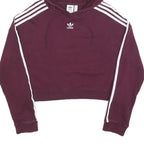 ADIDAS Womens Maroon Cropped Hoodie UK 4 3 Stripes Pullover Cotton Blend