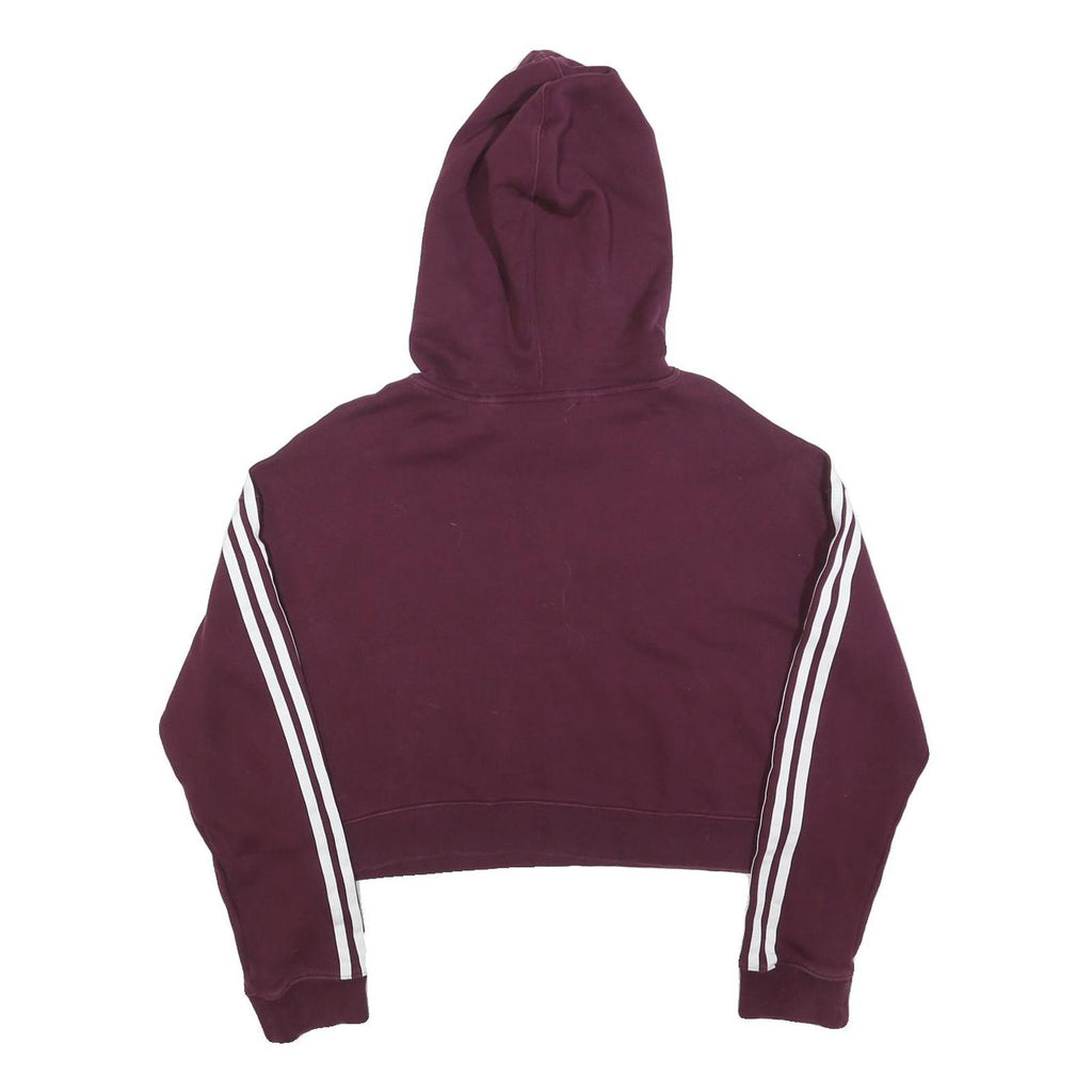 ADIDAS Womens Maroon Cropped Hoodie UK 4 3 Stripes Pullover Cotton Blend
