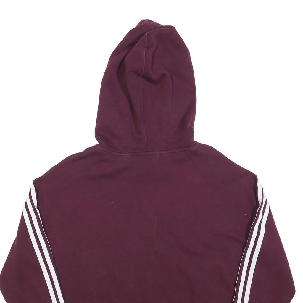 ADIDAS Womens Maroon Cropped Hoodie UK 4 3 Stripes Pullover Cotton Blend