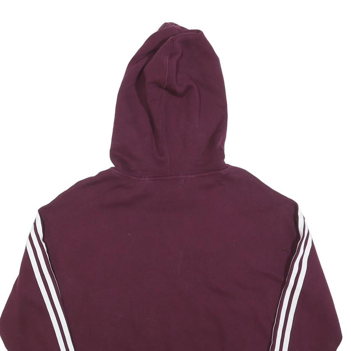 ADIDAS Womens Maroon Cropped Hoodie UK 4 3 Stripes Pullover Cotton Blend