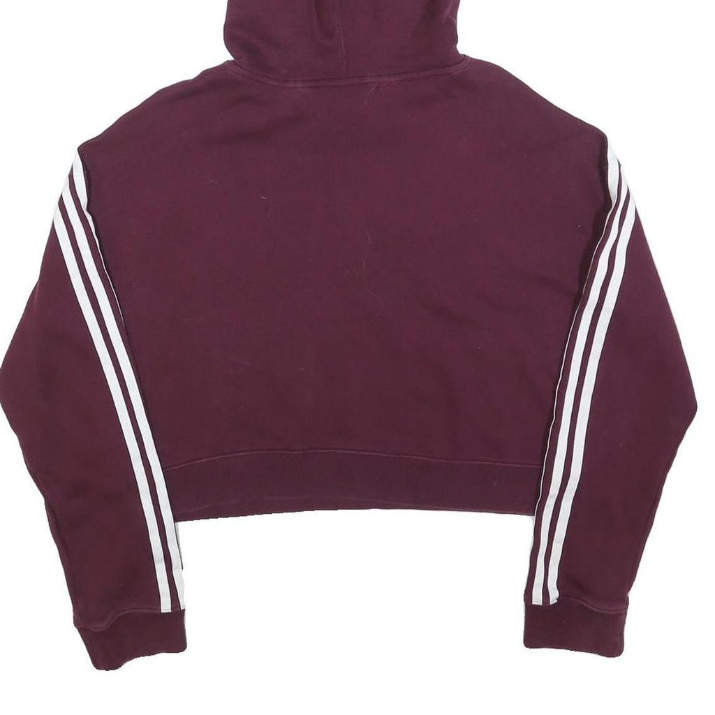 ADIDAS Womens Maroon Cropped Hoodie UK 4 3 Stripes Pullover Cotton Blend
