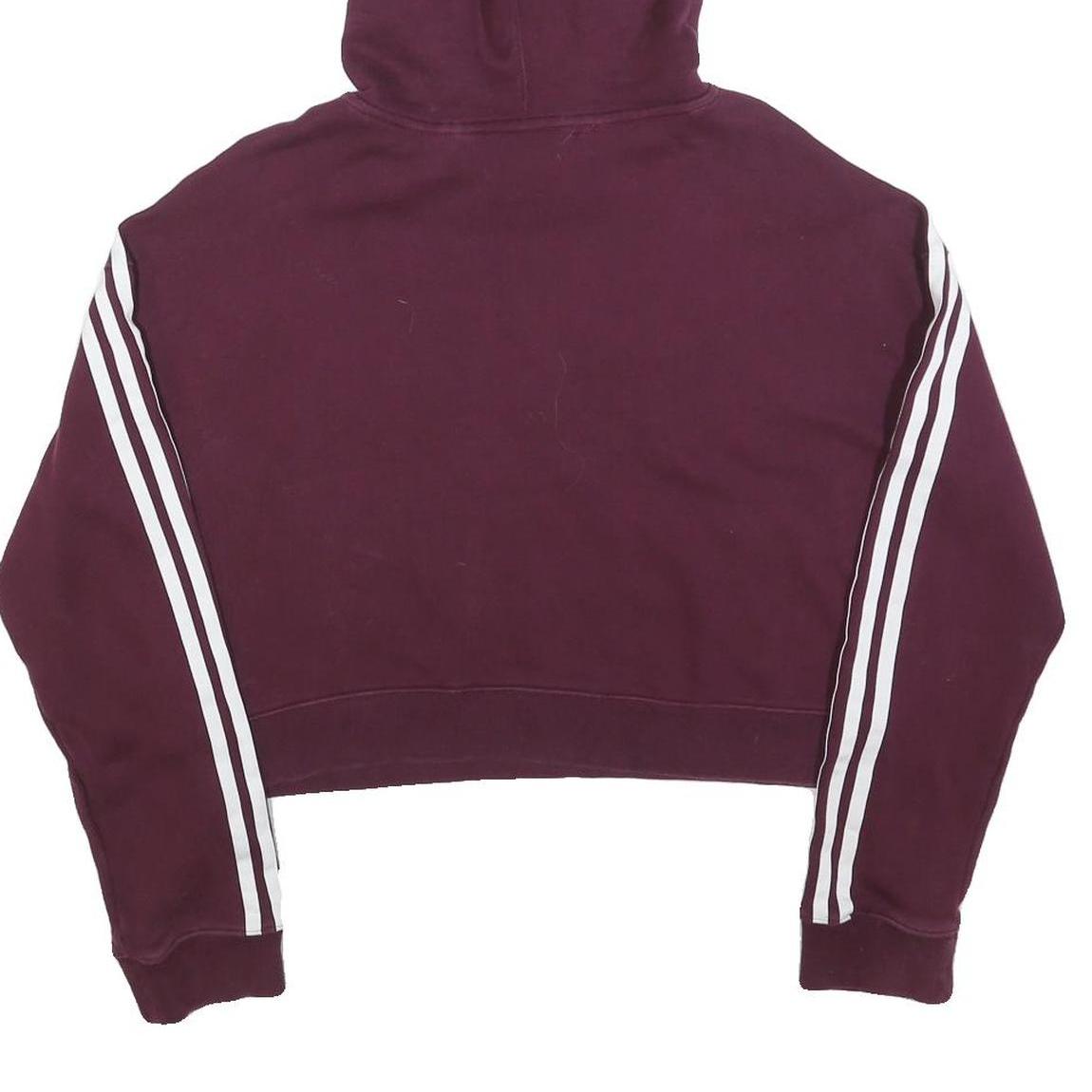 ADIDAS Womens Maroon Cropped Hoodie UK 4 3 Stripes Pullover Cotton Blend
