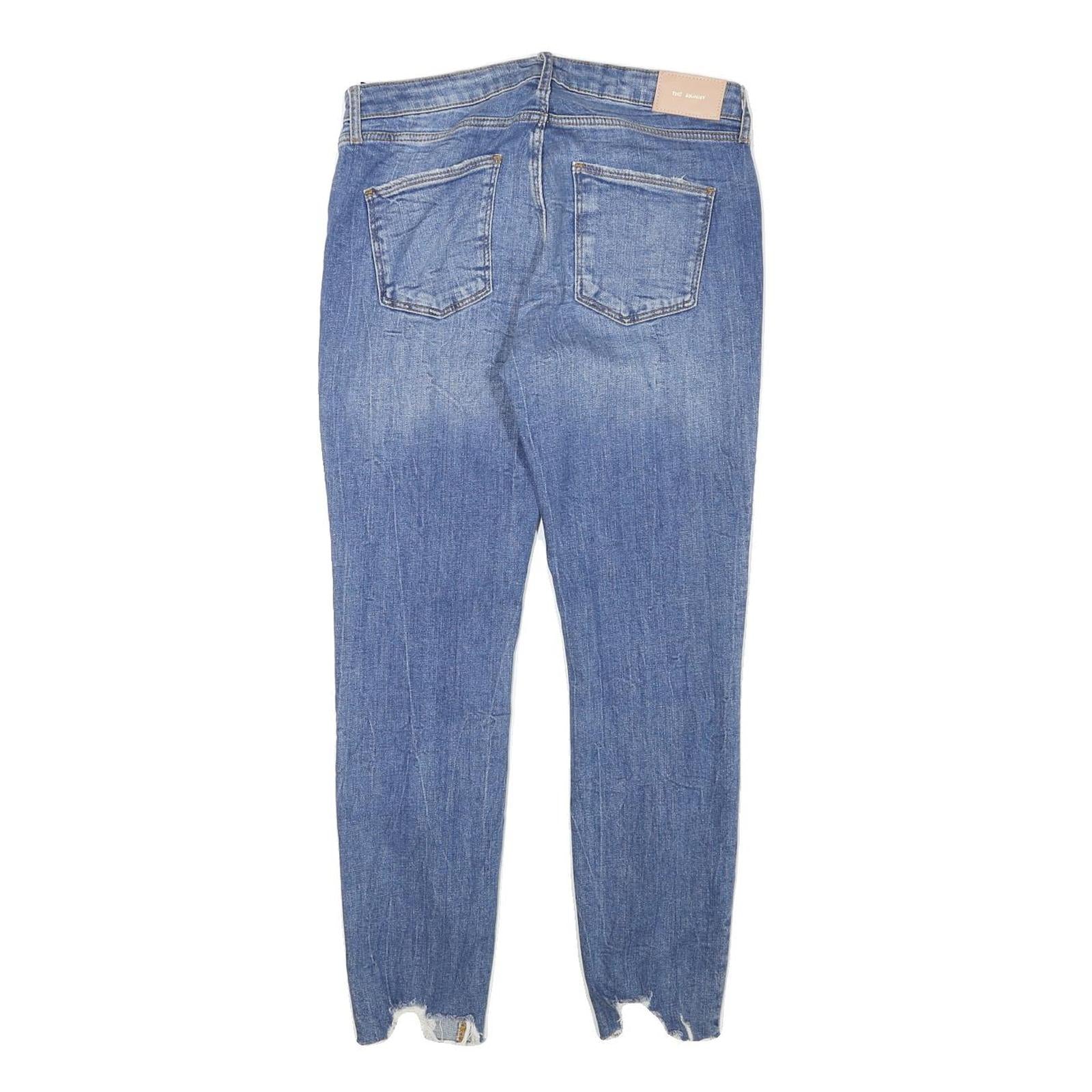ZARA Womens Slim Blue Denim Jeans W30 L28 Distressed Raw Hem Cotton Blend Zip