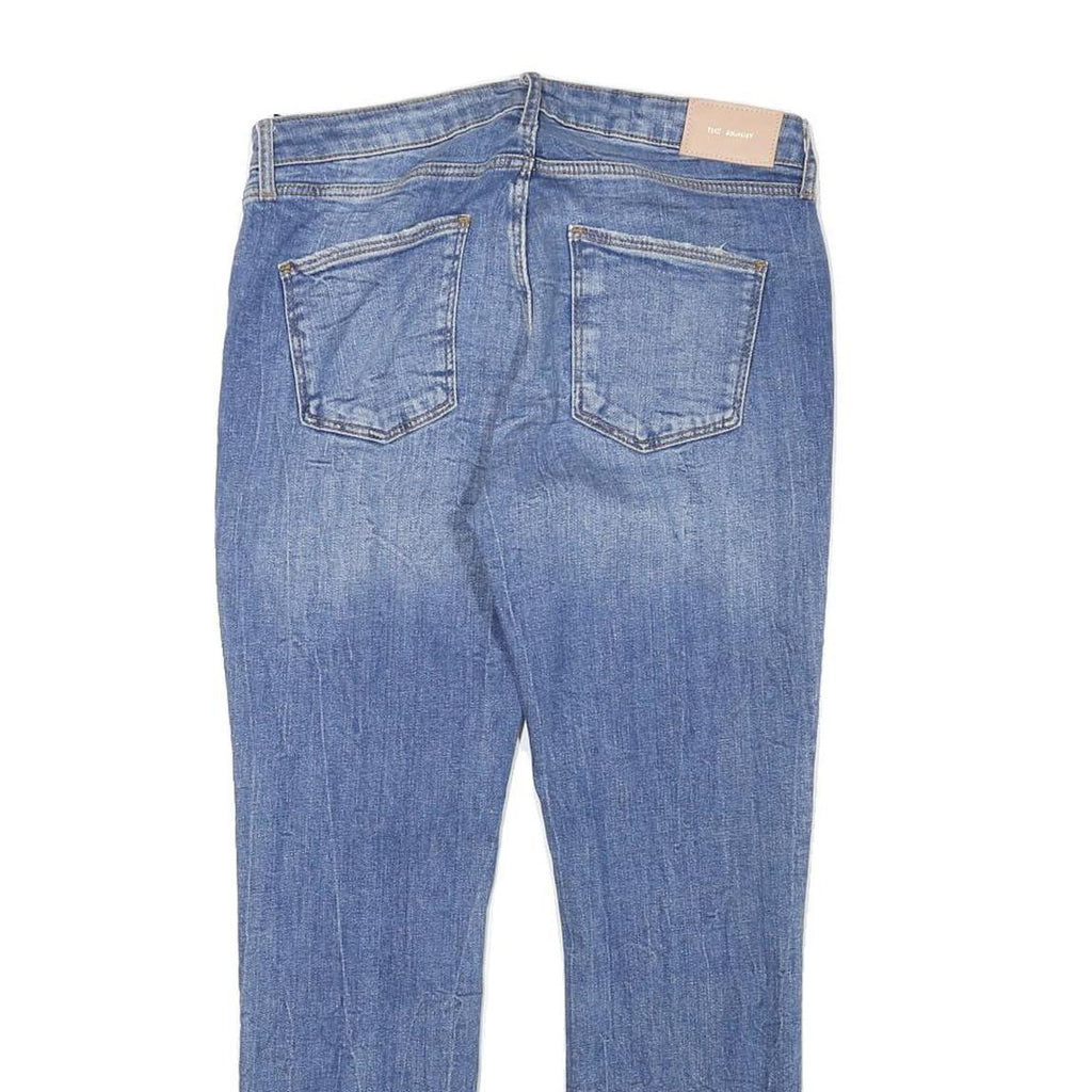 ZARA Womens Slim Blue Denim Jeans W30 L28 Distressed Raw Hem Cotton Blend Zip