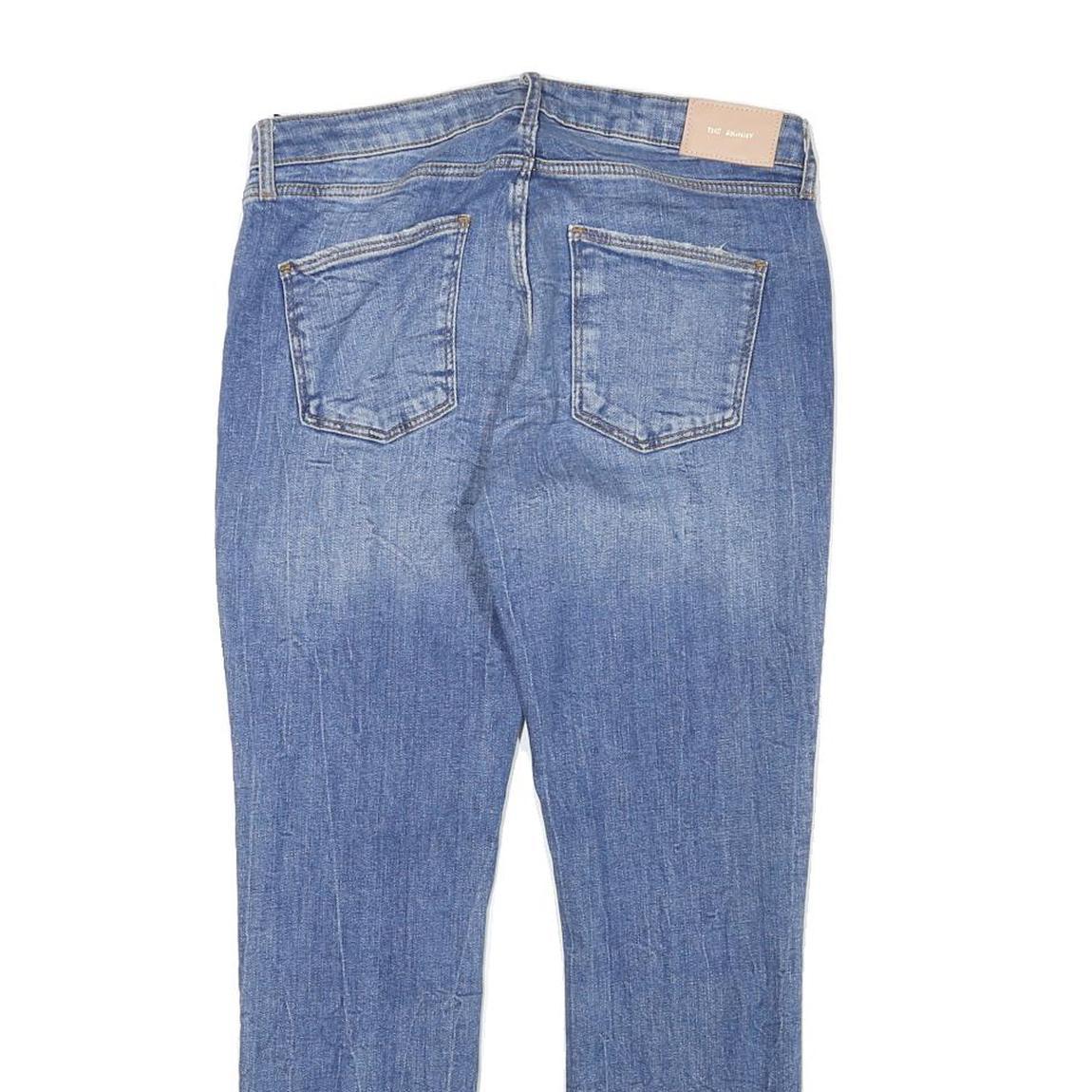 ZARA Womens Slim Blue Denim Jeans W30 L28 Distressed Raw Hem Cotton Blend Zip