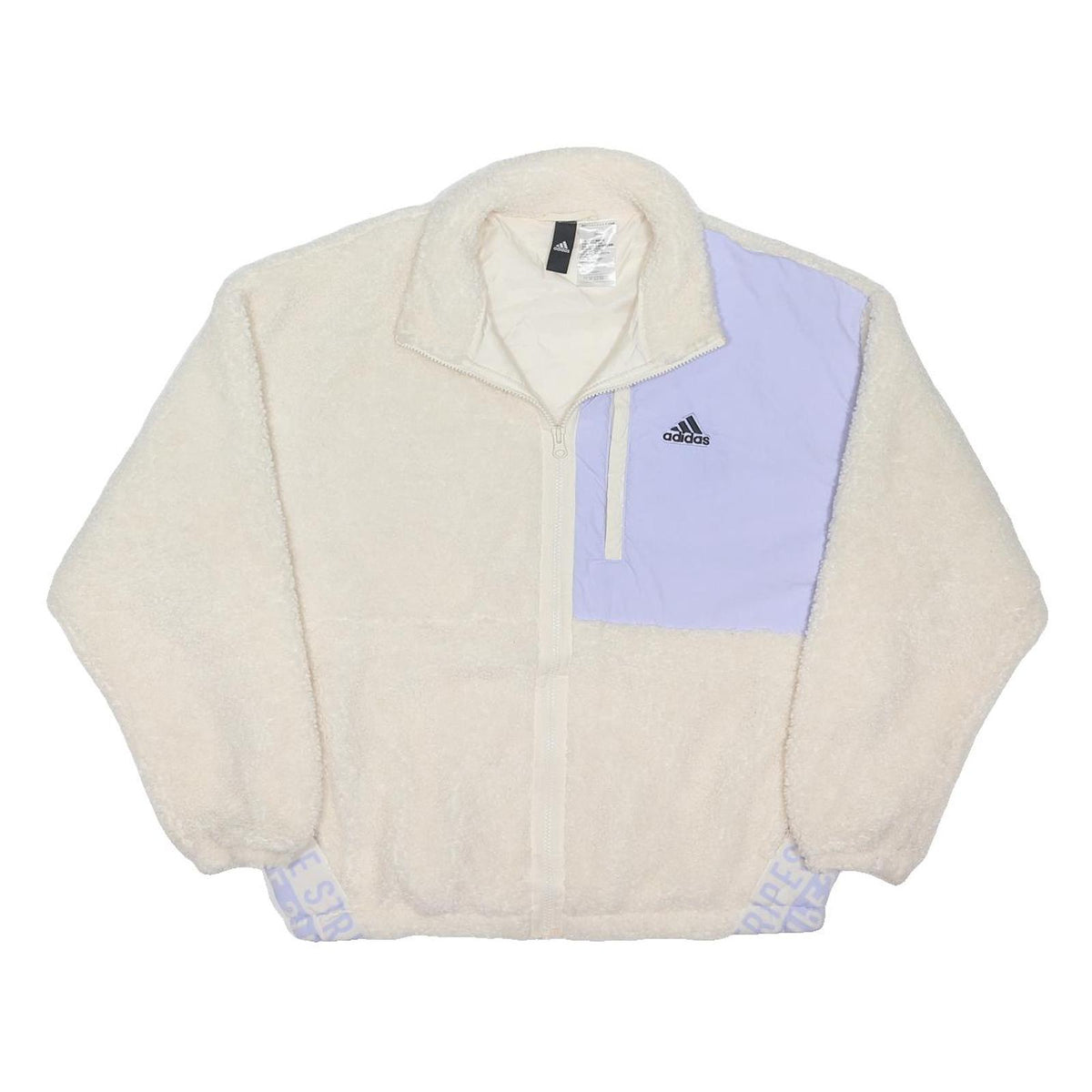 ADIDAS Womens Cream & Lilac Sports Fleece Jacket L Polyester Zip Casual