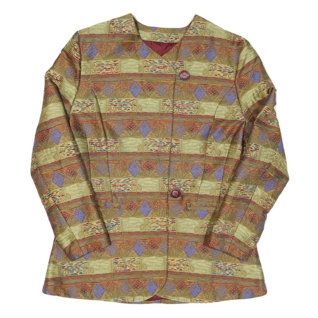 Womens Green & Purple Patterned Button Jacket L Polyester Blend Woven