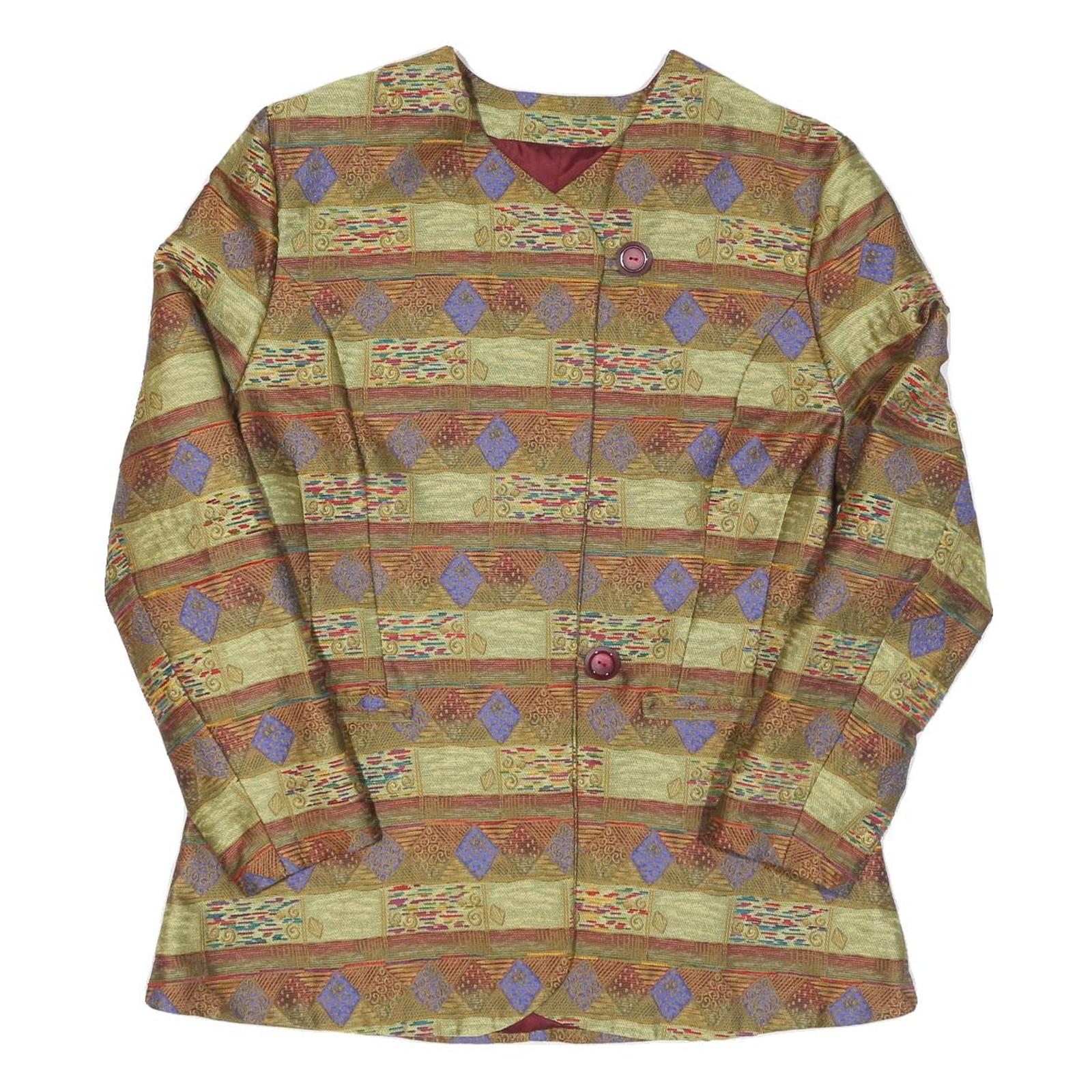 Womens Green & Purple Patterned Button Jacket L Polyester Blend Woven