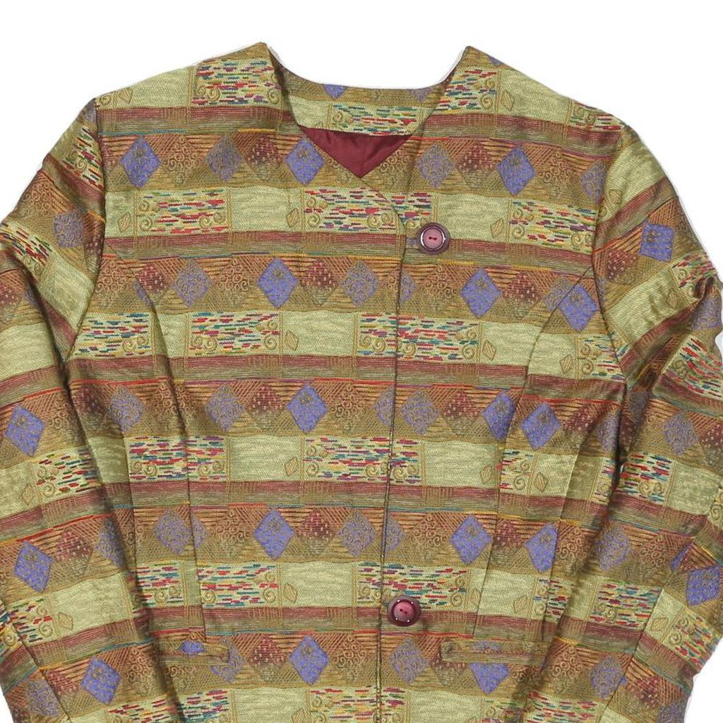 Womens Green & Purple Patterned Button Jacket L Polyester Blend Woven