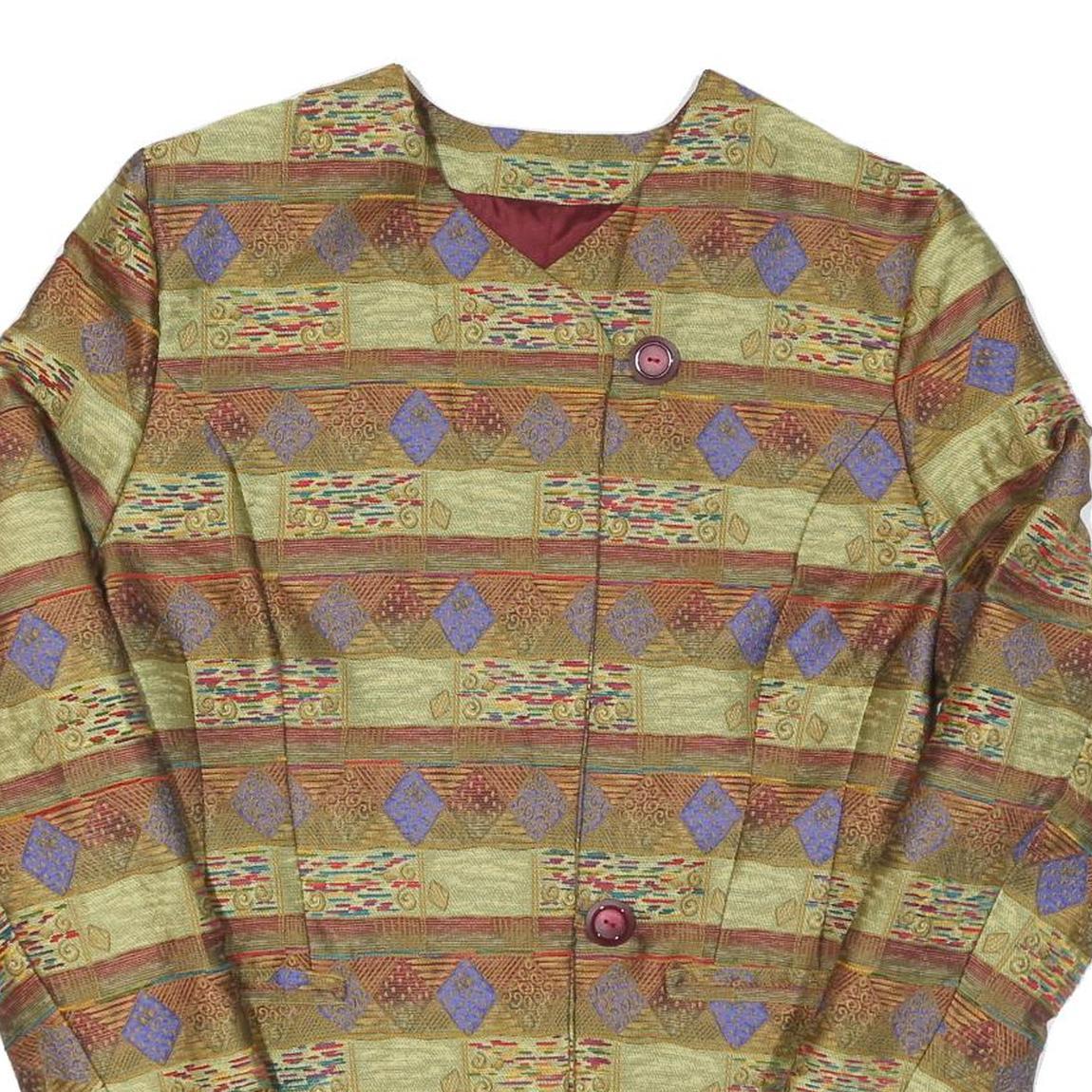 Womens Green & Purple Patterned Button Jacket L Polyester Blend Woven