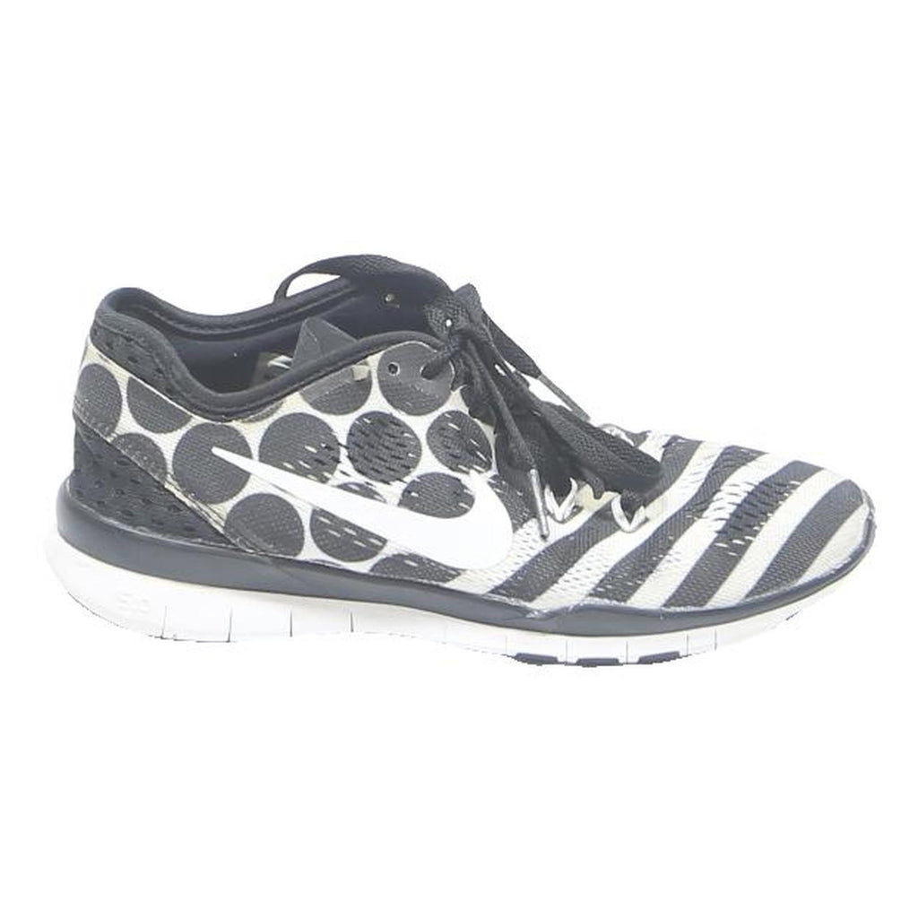 NIKE Free 5.0 Girls Lightweight Trainers Synthetic UK 2.5 Black White Pattern