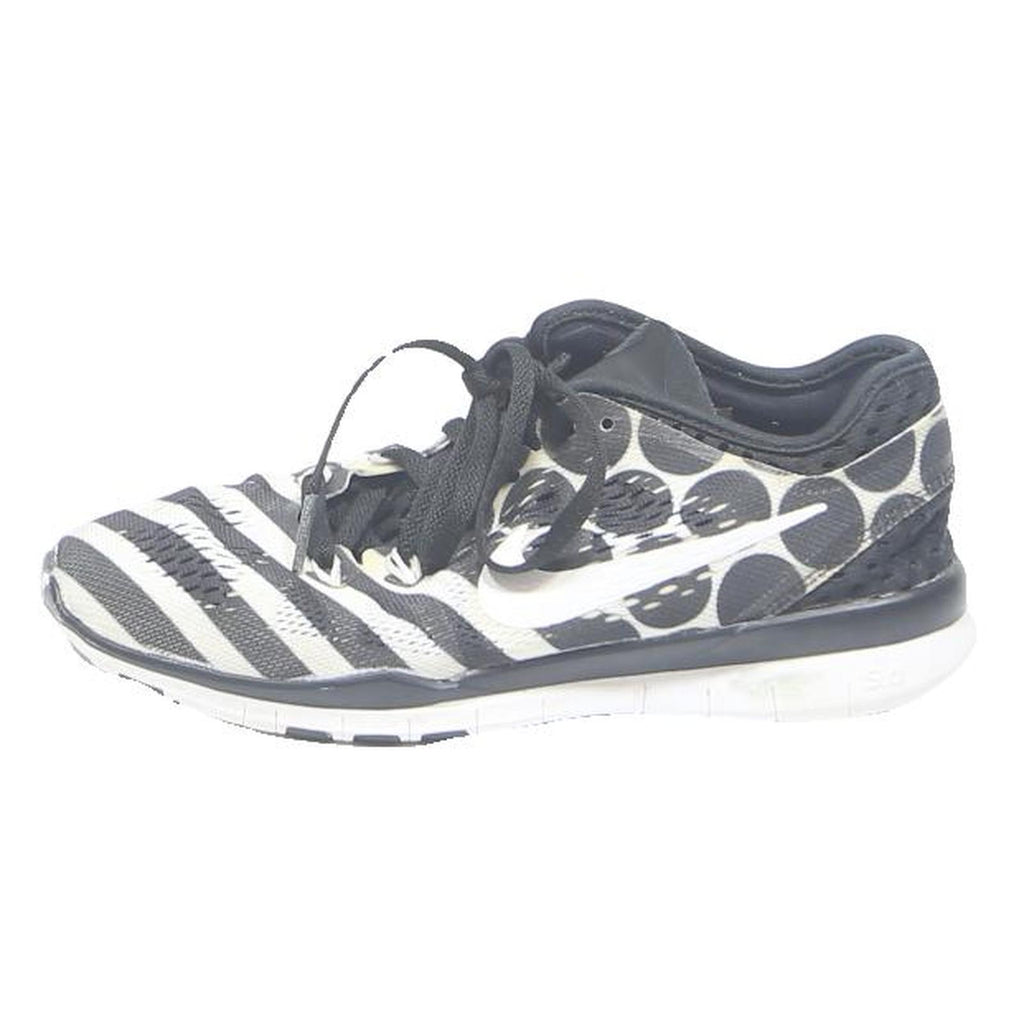 NIKE Free 5.0 Girls Lightweight Trainers Synthetic UK 2.5 Black White Pattern