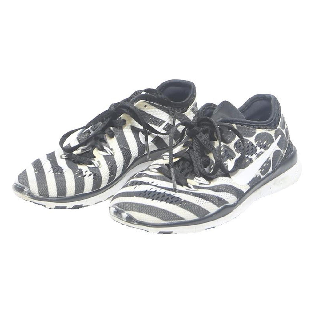 NIKE Free 5.0 Girls Lightweight Trainers Synthetic UK 2.5 Black White Pattern