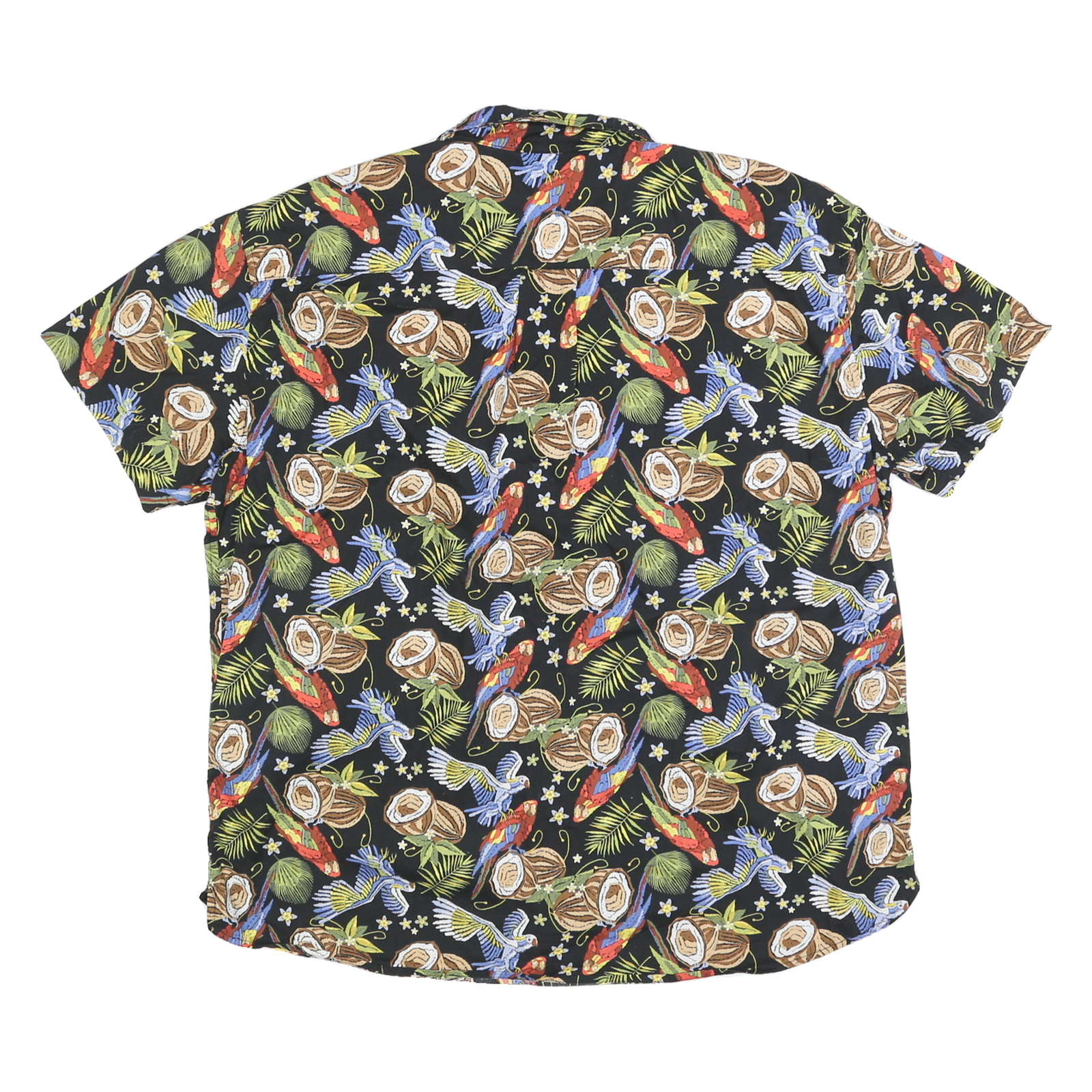 HIGH SURF Mens Black Tropical Print Short Sleeve Shirt XL Cotton Blend Summer