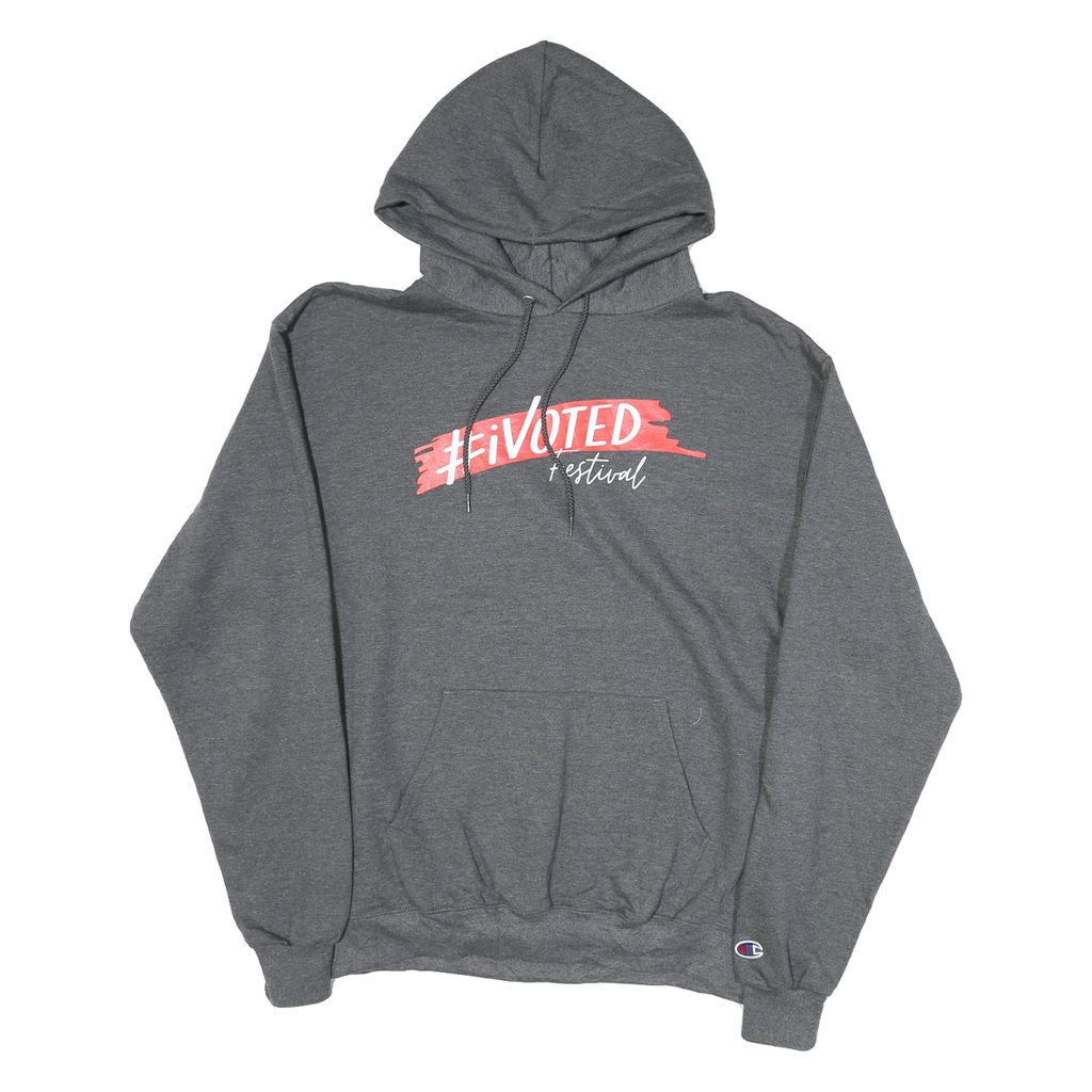 CHAMPION Mens Grey #iVoted Festival Pullover Hoodie L Cotton Blend Casual