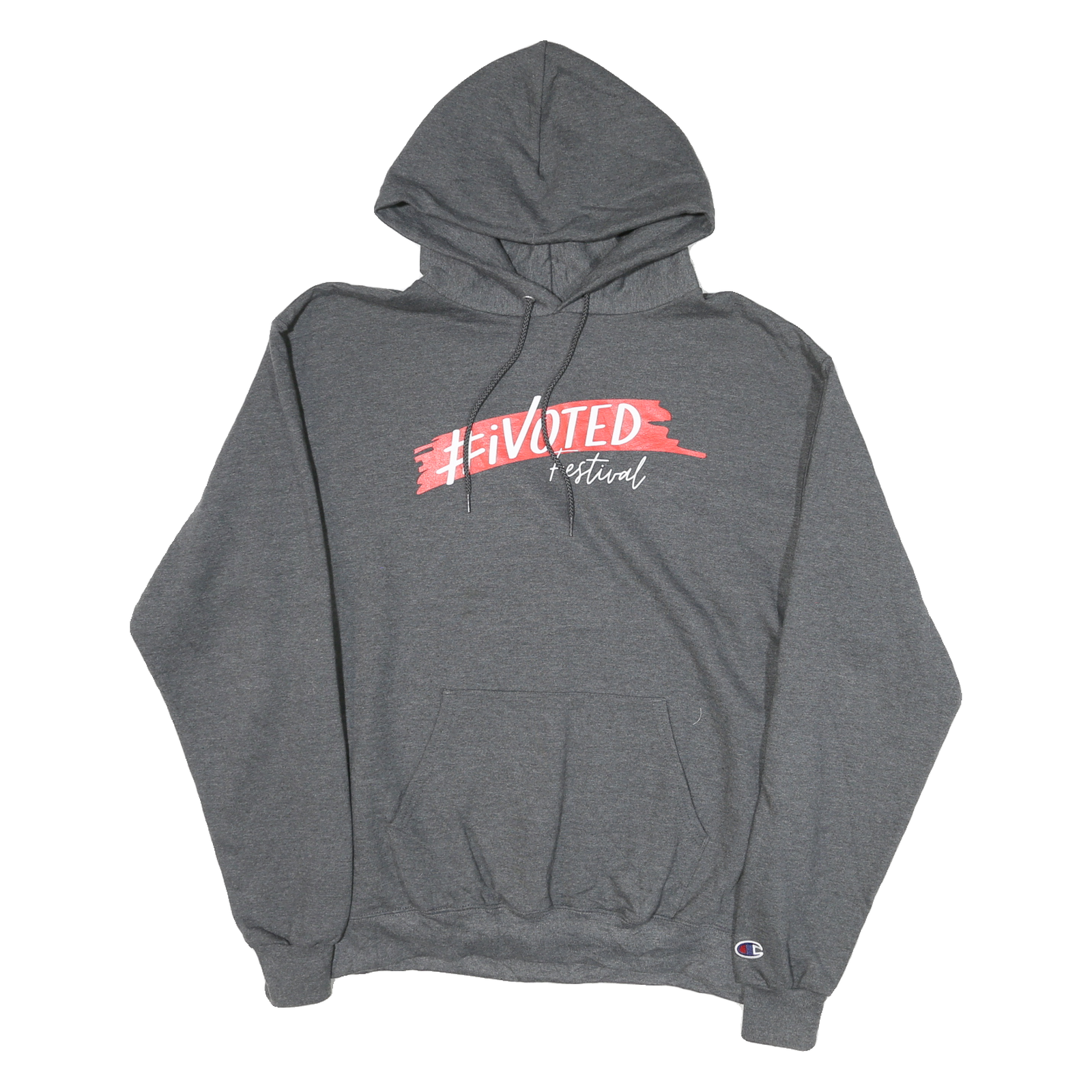 CHAMPION Mens Grey #iVoted Festival Pullover Hoodie L Cotton Blend Casual