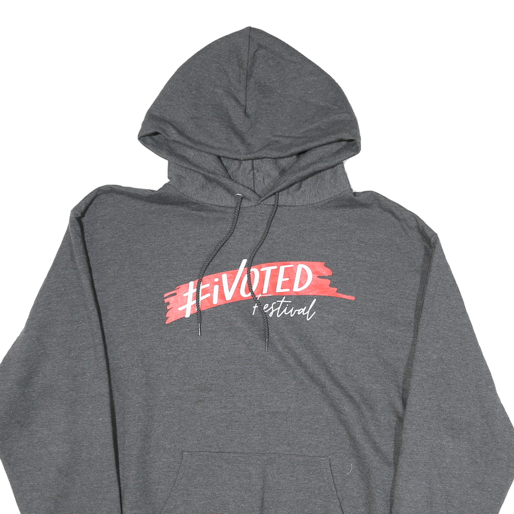 CHAMPION Mens Grey #iVoted Festival Pullover Hoodie L Cotton Blend Casual