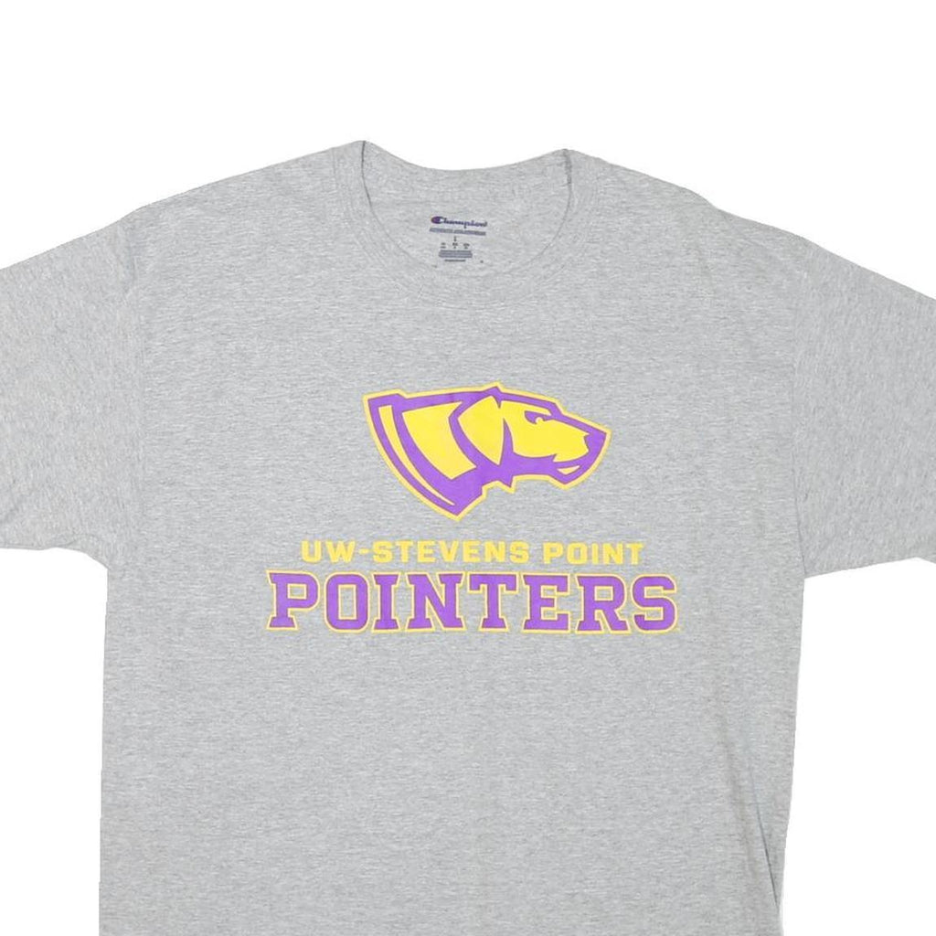 CHAMPION Mens Grey UW-Stevens Point Pointers Graphic T-Shirt L Short Sleeve Crew