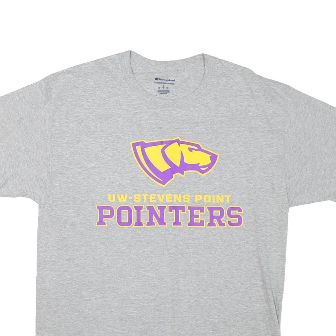CHAMPION Mens Grey UW-Stevens Point Pointers Graphic T-Shirt L Short Sleeve Crew