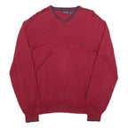 NAUTICA Mens Red V-Neck Plain Cotton Jumper M Classic Casual