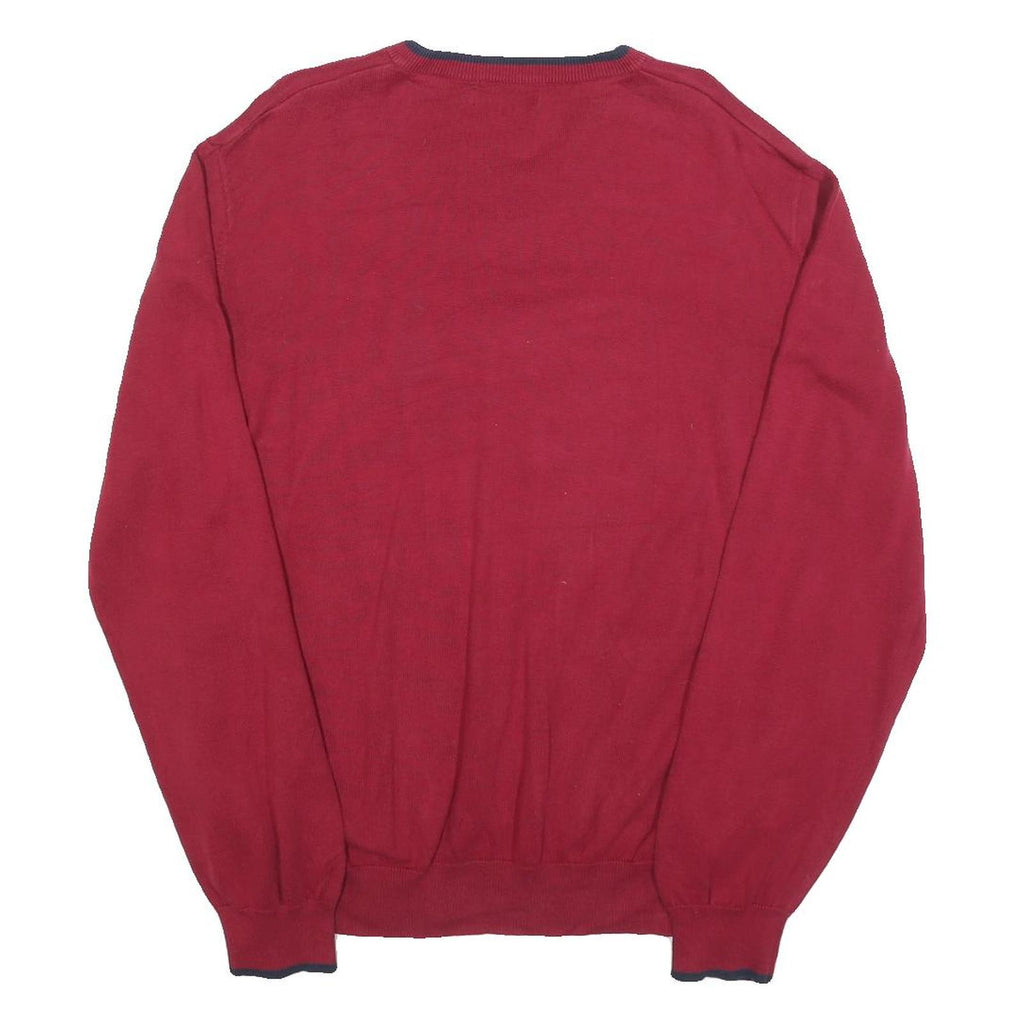 NAUTICA Mens Red V-Neck Plain Cotton Jumper M Classic Casual