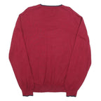 NAUTICA Mens Red V-Neck Plain Cotton Jumper M Classic Casual
