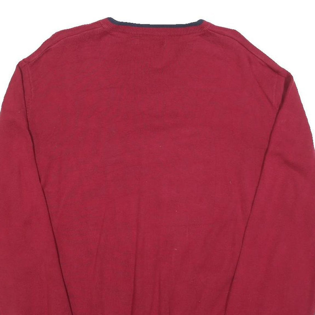 NAUTICA Mens Red V-Neck Plain Cotton Jumper M Classic Casual