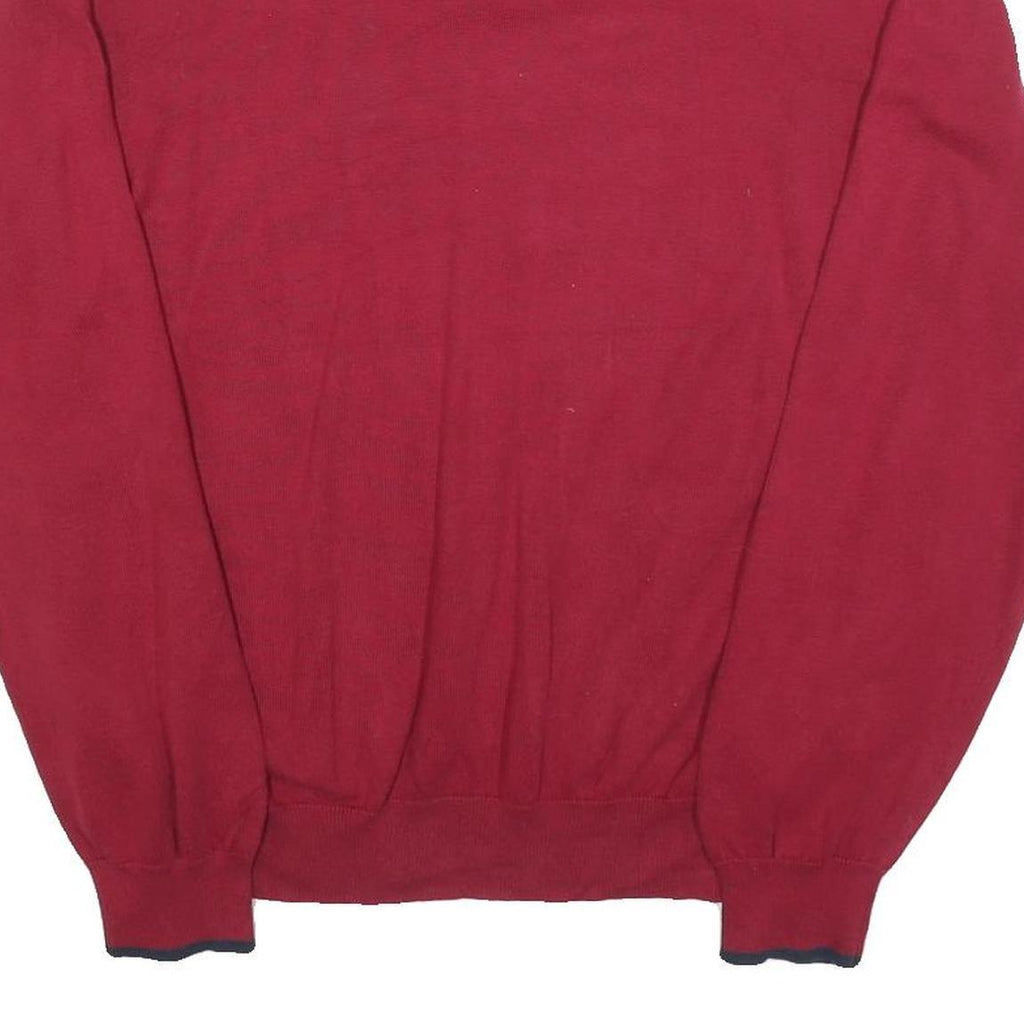 NAUTICA Mens Red V-Neck Plain Cotton Jumper M Classic Casual