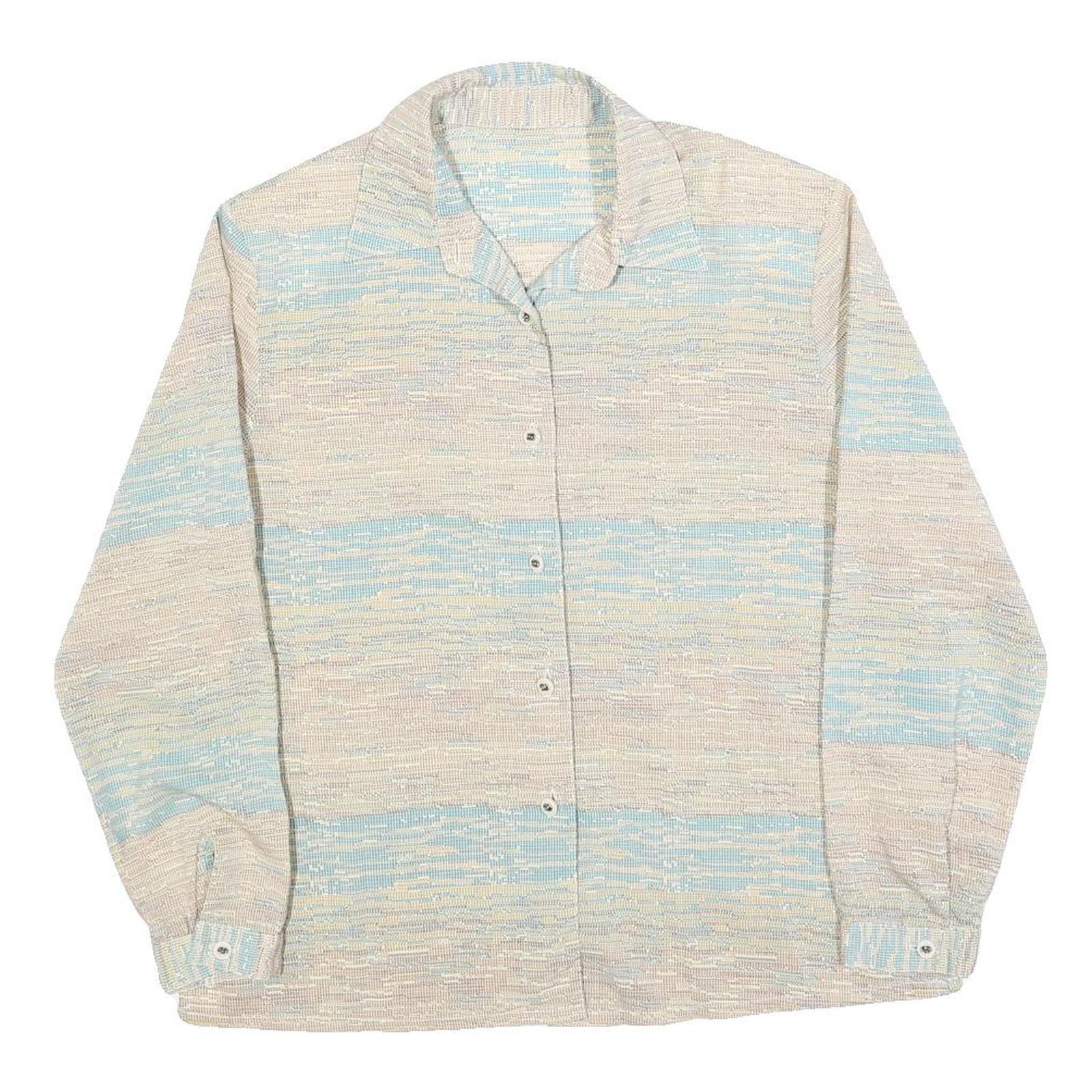 Womens Cream & Blue Printed Shirt Long Sleeve Collared M Relaxed Fit Casual