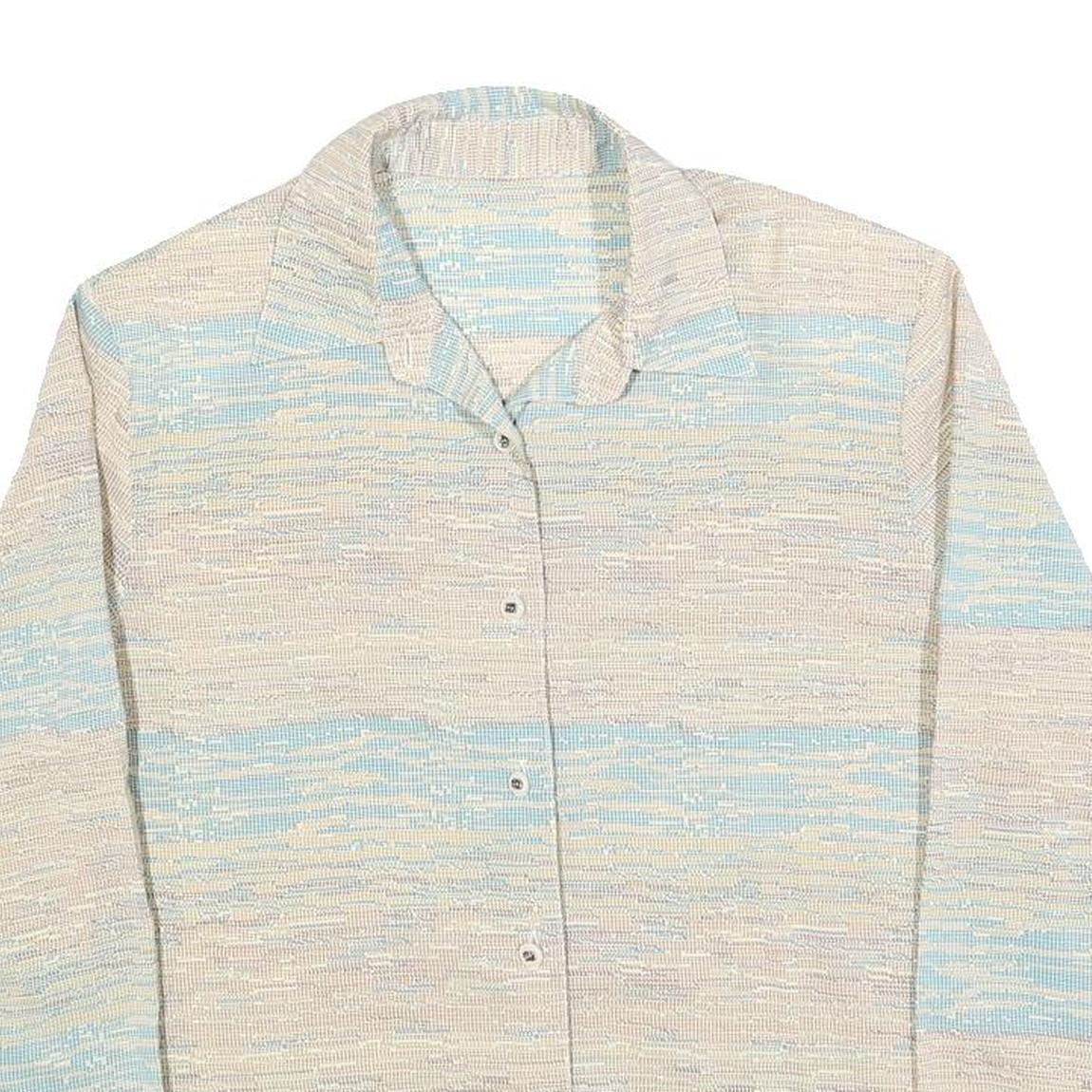 Womens Cream & Blue Printed Shirt Long Sleeve Collared M Relaxed Fit Casual