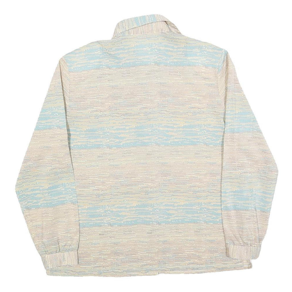 Womens Cream & Blue Printed Shirt Long Sleeve Collared M Relaxed Fit Casual