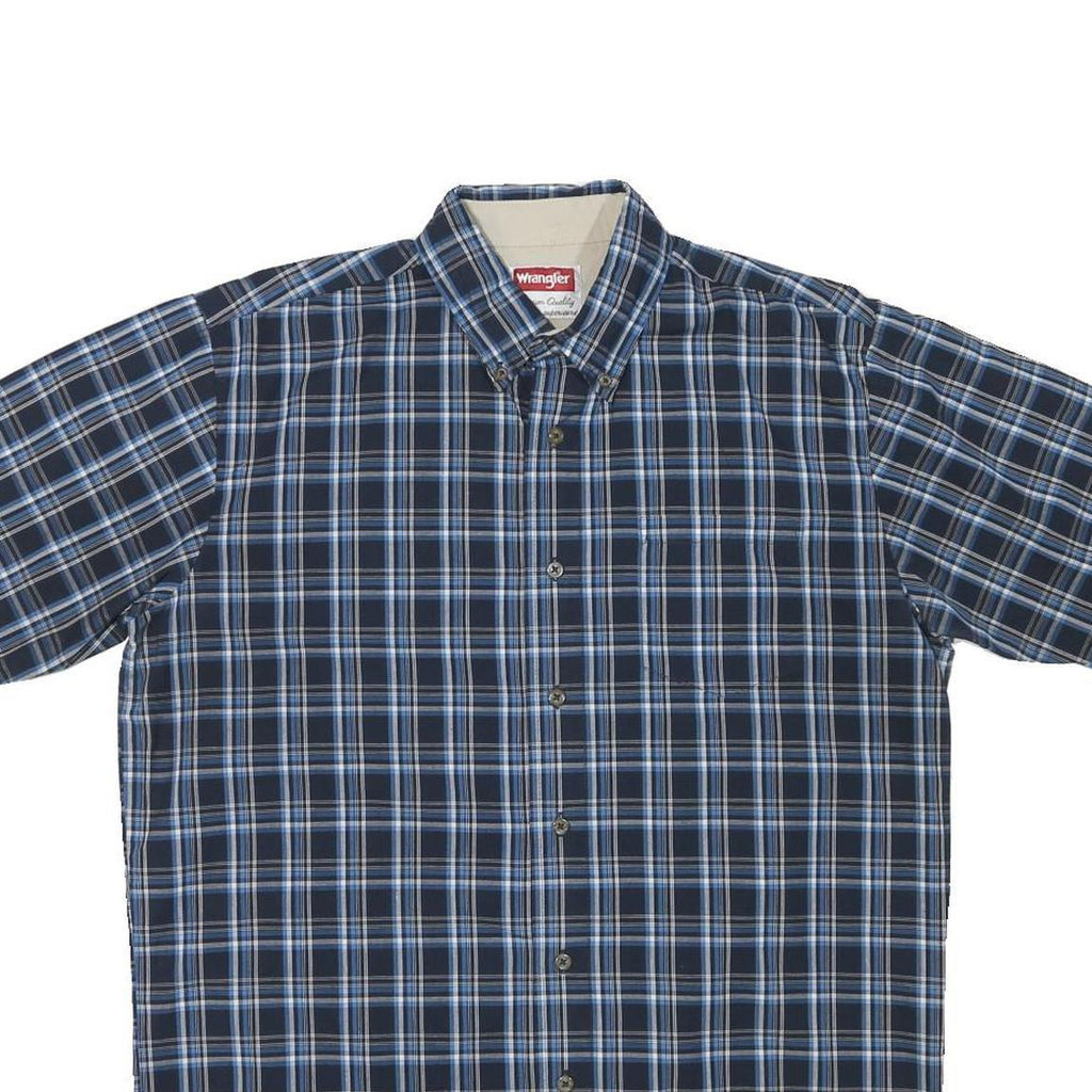 WRANGLER Mens Blue Check Shirt M Cotton Blend Casual Summer Button Down