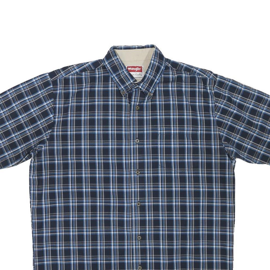 WRANGLER Mens Blue Check Shirt M Cotton Blend Casual Summer Button Down