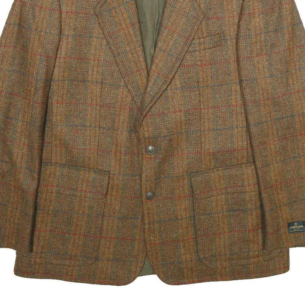 MCGREGOR Mens Brown Wool Check Tailored Jacket L Button Closure Classic Fit
