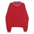 TOMMY HILFIGER Mens Red Plain Crew Neck Basic Knit Jumper M Cotton Comfort