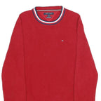 TOMMY HILFIGER Mens Red Plain Crew Neck Basic Knit Jumper M Cotton Comfort