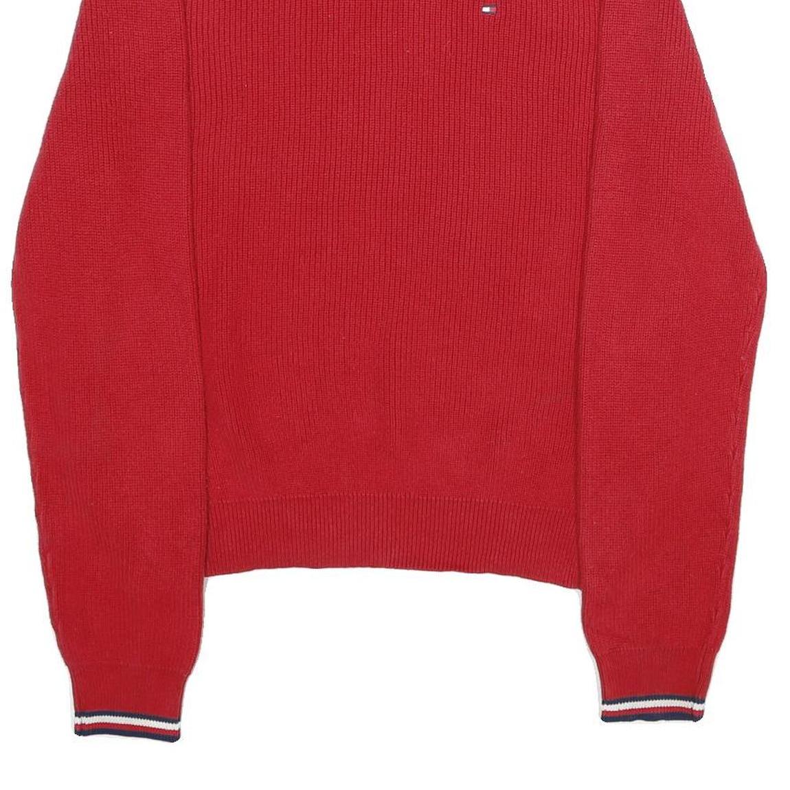 TOMMY HILFIGER Mens Red Plain Crew Neck Basic Knit Jumper M Cotton Comfort