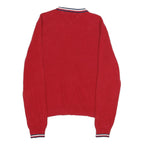 TOMMY HILFIGER Mens Red Plain Crew Neck Basic Knit Jumper M Cotton Comfort