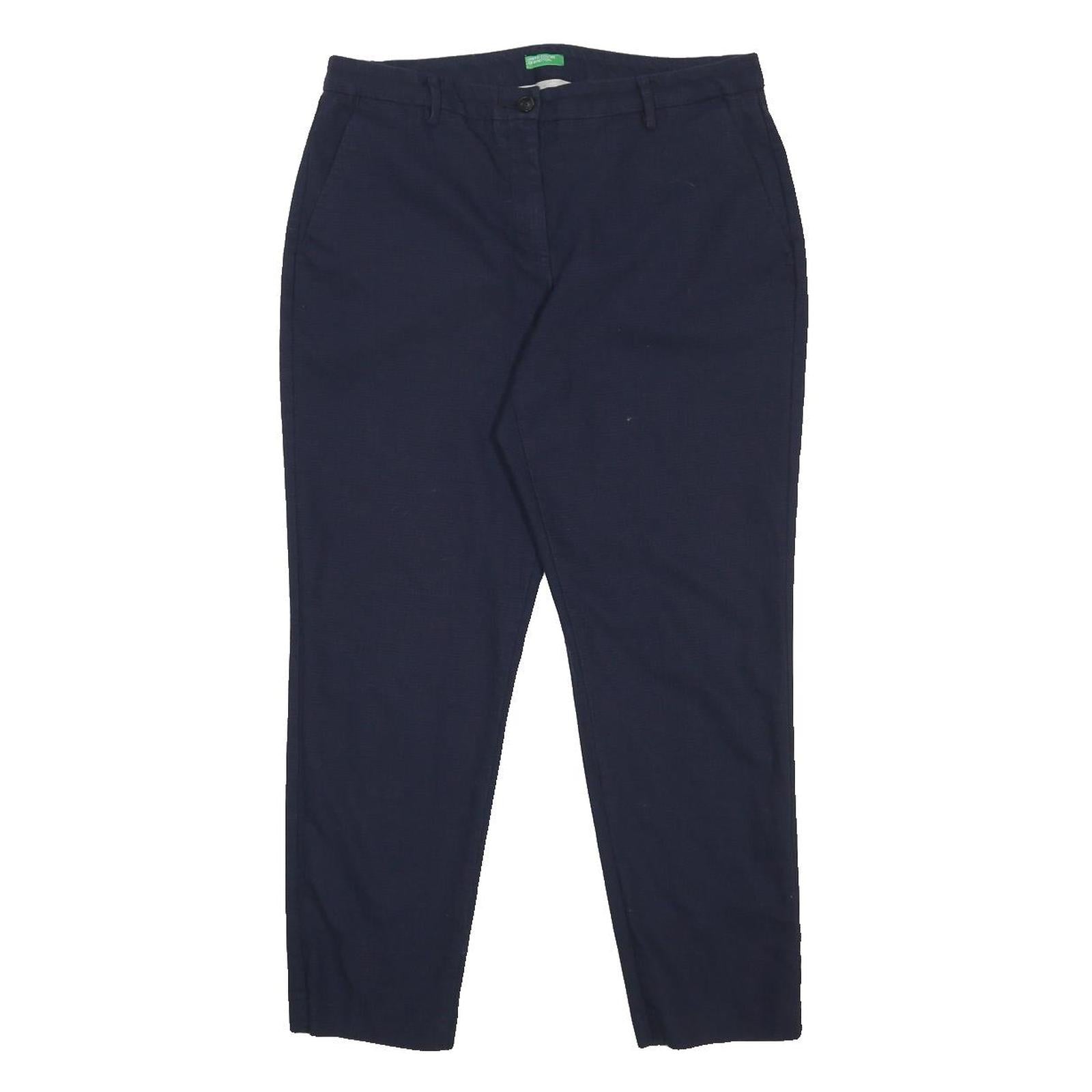BENETTON Womens Cotton Blend Navy Slim Straight Trousers W32 L26 Classic Zip