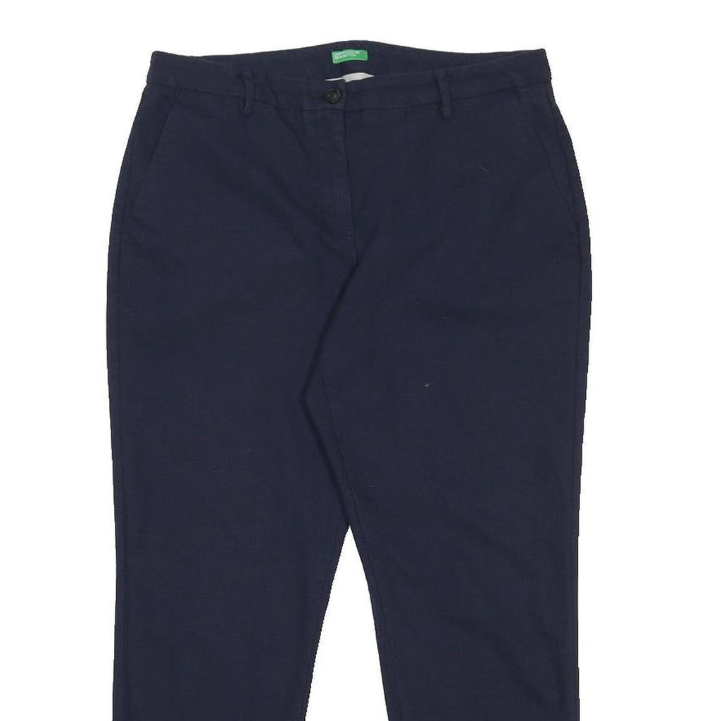 BENETTON Womens Cotton Blend Navy Slim Straight Trousers W32 L26 Classic Zip