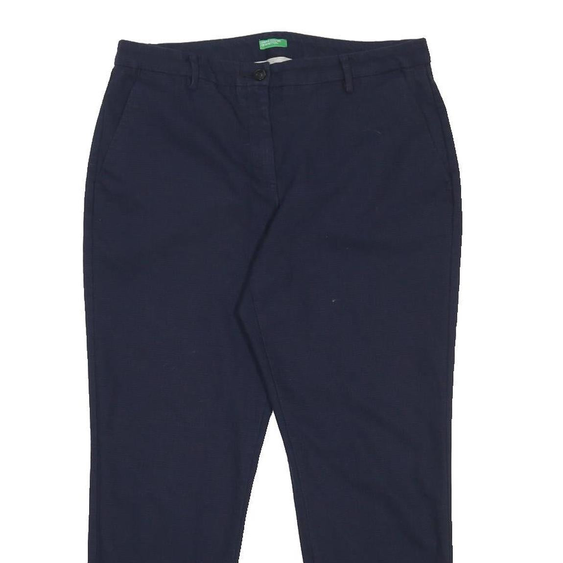 BENETTON Womens Cotton Blend Navy Slim Straight Trousers W32 L26 Classic Zip