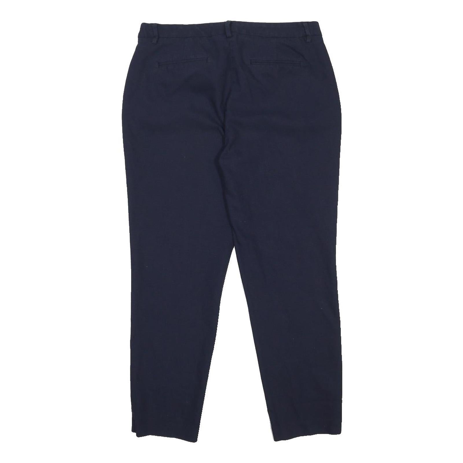 BENETTON Womens Cotton Blend Navy Slim Straight Trousers W32 L26 Classic Zip