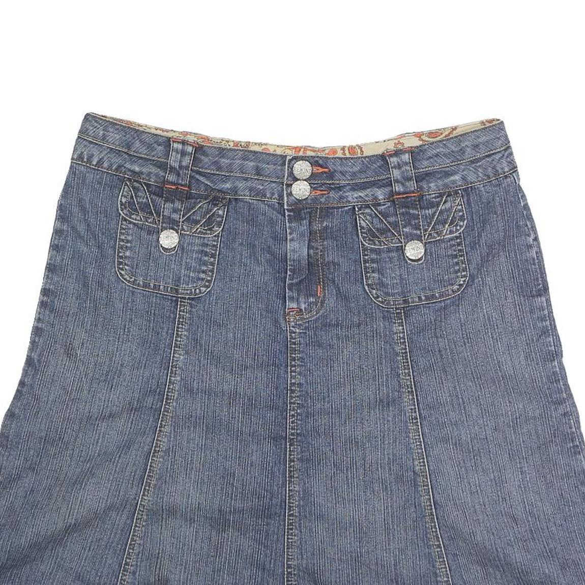 REWIND Womens Blue Denim Mini Cotton Blend Skirt M Casual Stylish