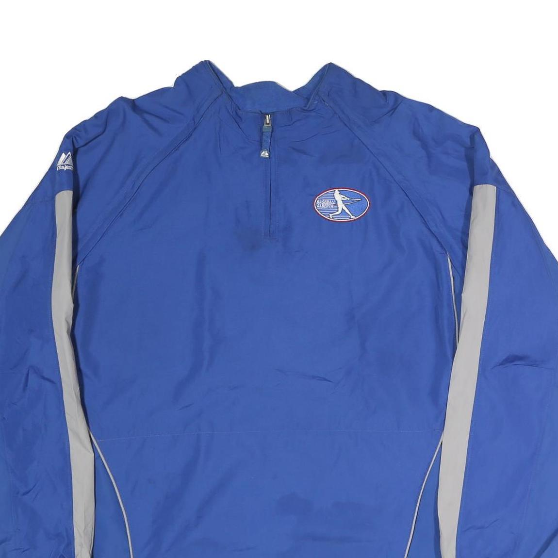 MAJESTIC Mens Blue Jacket L Polyester Plain Lightweight Zip Sportswear