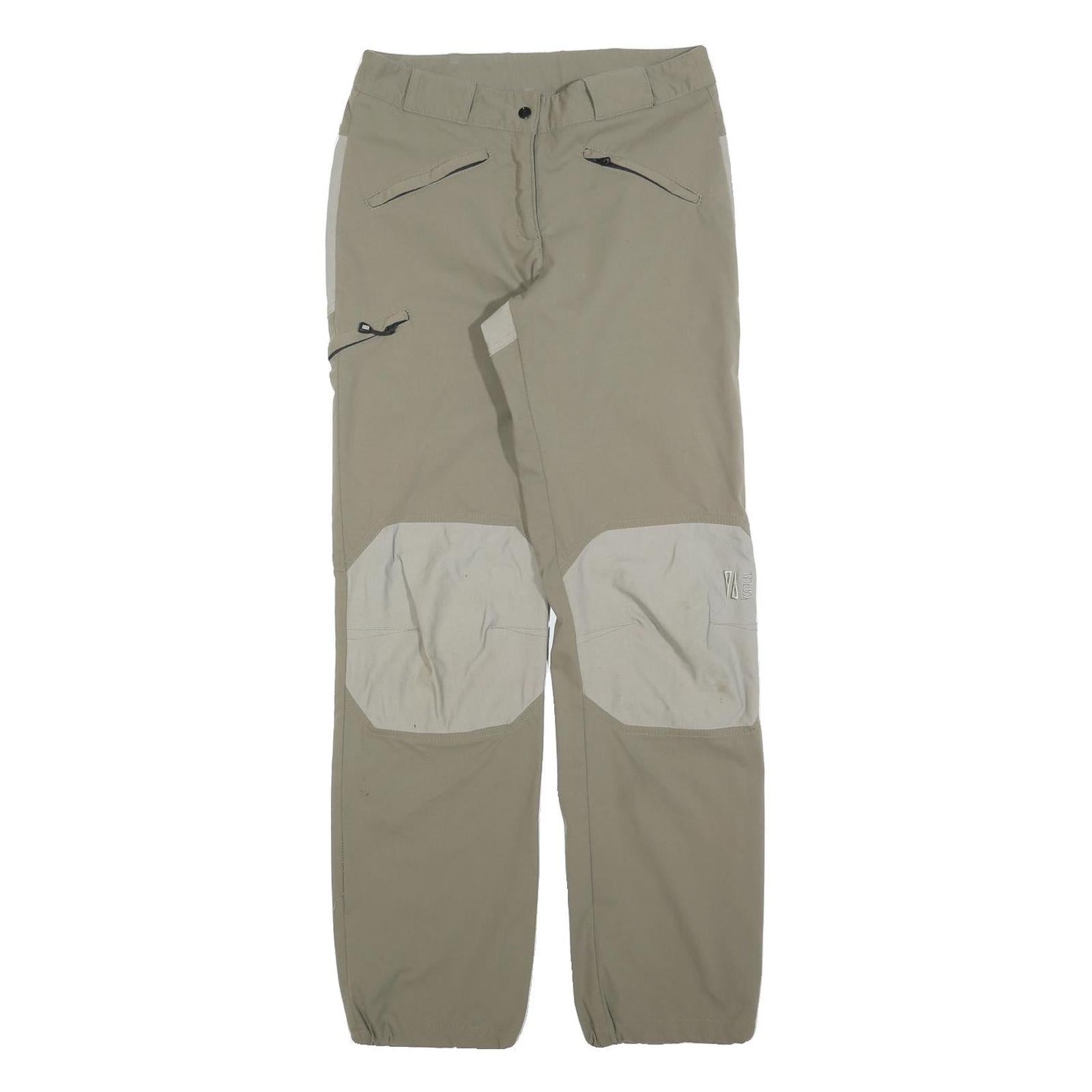 Mens Beige Polyester Blend Regular Fit Trousers W28 L30 Outdoor Casual Zip