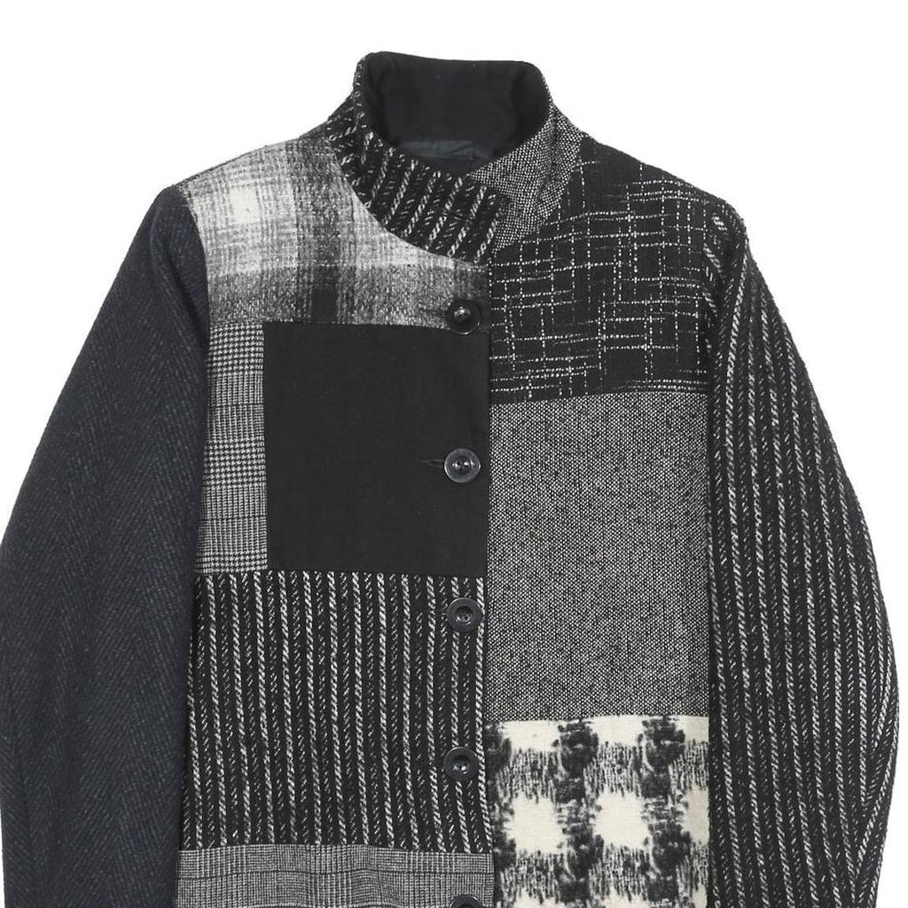 DESIGUAL Womens Black & Grey Patchwork Button Jacket L Woven Classic Fit Stylish